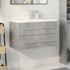vidaXL 2-delige Badkamermeubelset bewerkt hout betongrijs