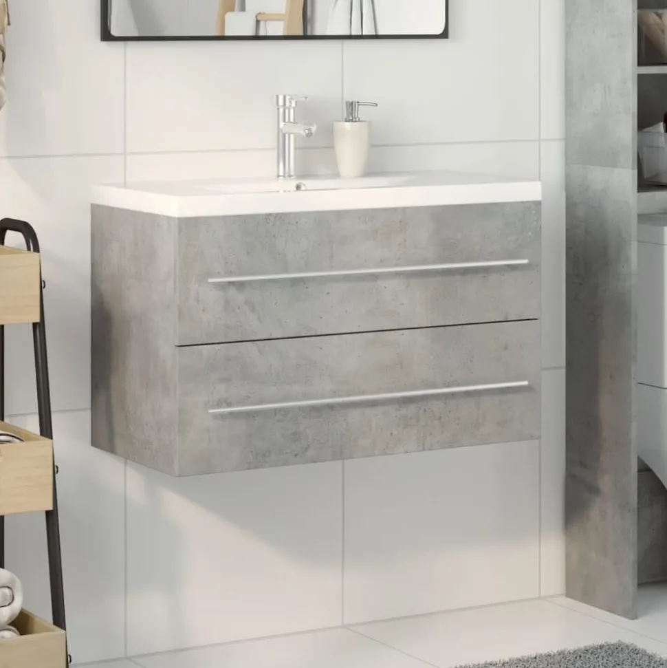 vidaXL 2-delige Badkamermeubelset bewerkt hout betongrijs