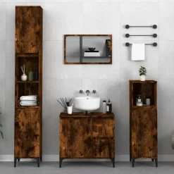 vidaXL 3-delige Badkamermeubelset bewerkt hout gerookt eikenkleurig