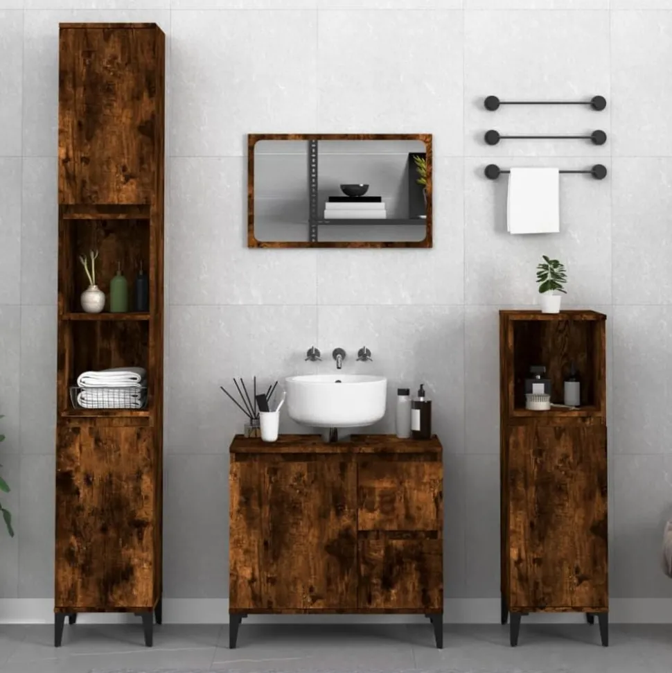 vidaXL 3-delige Badkamermeubelset bewerkt hout gerookt eikenkleurig