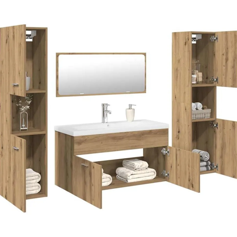 vidaXL 5-delige Badkamermeubelset bewerkt hout artisanaal eikenkleur