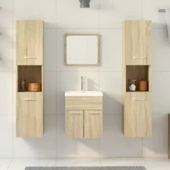 vidaXL 4-delige Badkamermeubelset bewerkt hout sonoma eikenkleurig