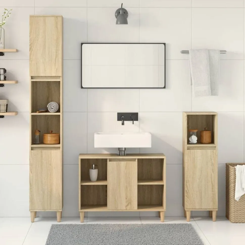 vidaXL 3-delige Badkamermeubelset bewerkt hout sonoma eikenkleurig
