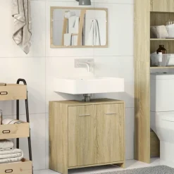 vidaXL 2-delige Badkamermeubelset bewerkt hout sonoma eikenkleurig