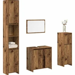 vidaXL 4-delige Badkamermeubelset bewerkt hout oud houtkleurig
