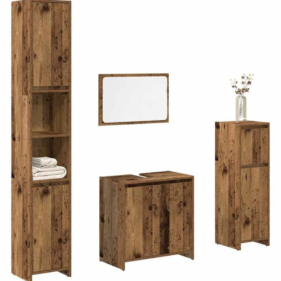 vidaXL 4-delige Badkamermeubelset bewerkt hout oud houtkleurig