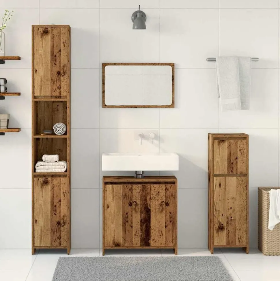 vidaXL 4-delige Badkamermeubelset bewerkt hout oud houtkleurig