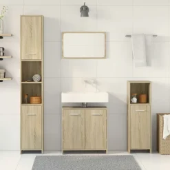 vidaXL 4-delige Badkamermeubelset bewerkt hout sonoma eikenkleurig