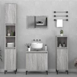 vidaXL 3-delige Badkamermeubelset bewerkt hout grijs sonoma eikenkleur