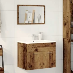 vidaXL 2-delige Badkamermeubelset bewerkt hout oud houtkleurig