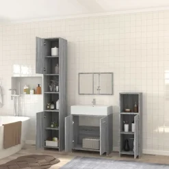 vidaXL 4-delige Badkamermeubelset bewerkt hout grijs sonoma eikenkleur
