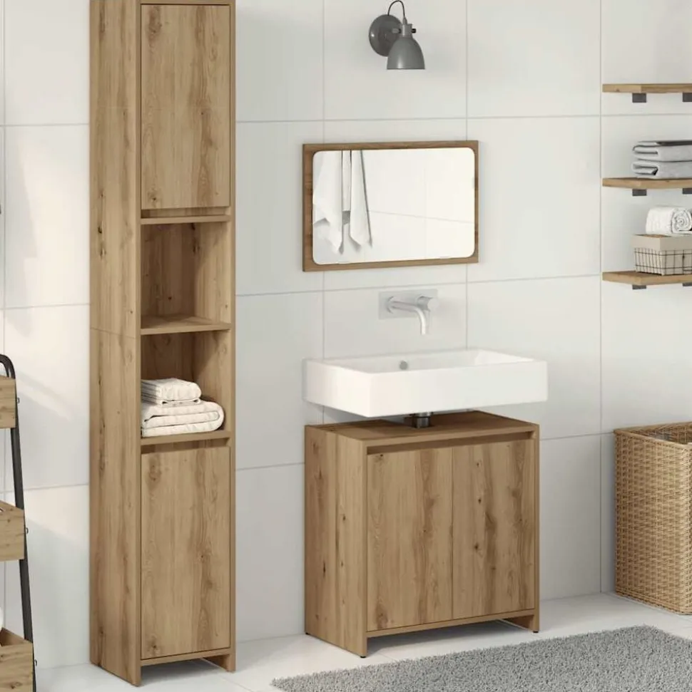 vidaXL 3-delige Badkamermeubelset bewerkt hout artisanaal eikenkleur