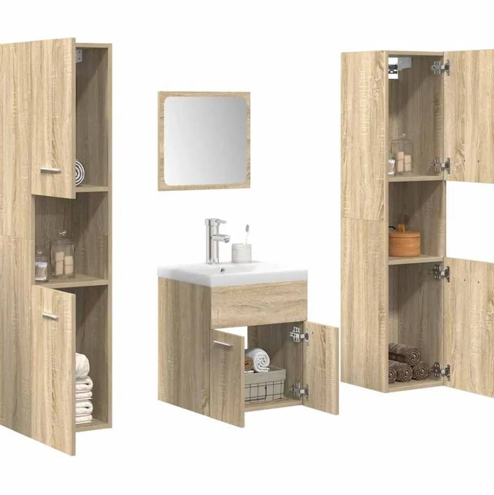vidaXL 5-delige Badkamermeubelset bewerkt hout sonoma eikenkleurig