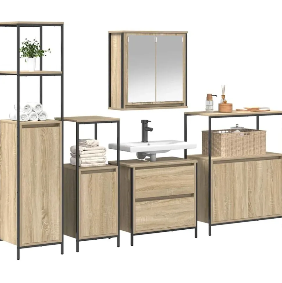 vidaXL 2-delige Badkamermeubelset bewerkt hout sonoma eikenkleurig