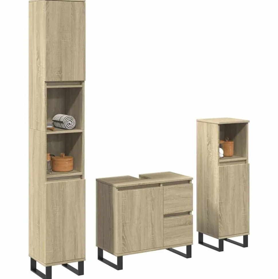 vidaXL 3-delige Badkamermeubelset bewerkt hout sonoma eikenkleurig