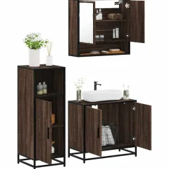 vidaXL 3-delige Badkamermeubelset bewerkt hout bruin eikenkleur