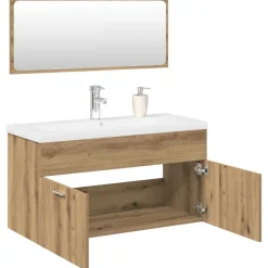 vidaXL 3-delige Badkamermeubelset bewerkt hout artisanaal eikenkleur
