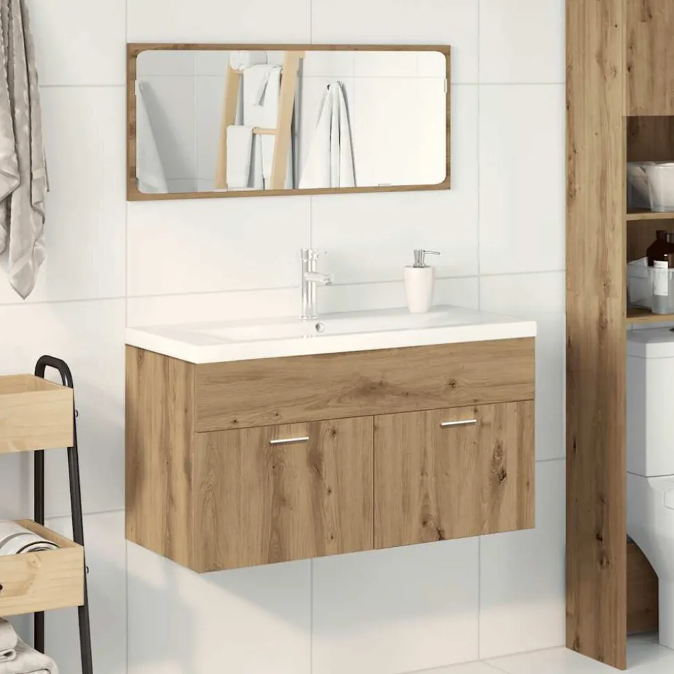 vidaXL 3-delige Badkamermeubelset bewerkt hout artisanaal eikenkleur