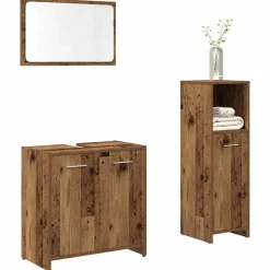 vidaXL 3-delige Badkamermeubelset bewerkt hout oud houtkleurig