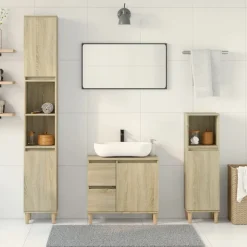 vidaXL 3-delige Badkamermeubelset bewerkt hout sonoma eikenkleurig