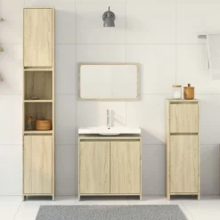vidaXL 4-delige Badkamermeubelset bewerkt hout sonoma eikenkleurig