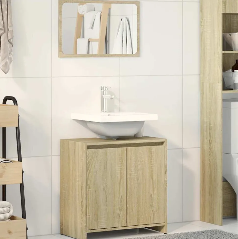 vidaXL 2-delige Badkamermeubelset bewerkt hout sonoma eikenkleurig
