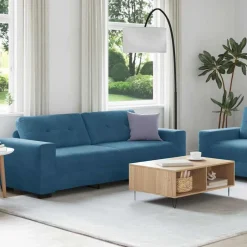 vidaXL 2-delige bankset met kussens, blauw fluweel