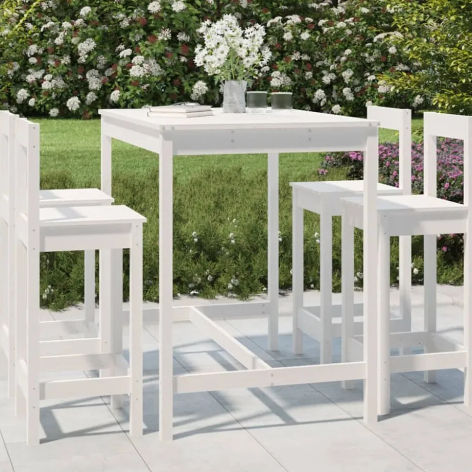vidaXL 5-delige Barset massief grenenhout wit
