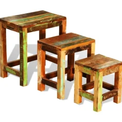 vidaXL 3-delige Bijzettafeltjesset vintage stijl gerecycled hout