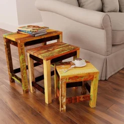 vidaXL 3-delige Bijzettafeltjesset vintage stijl gerecycled hout