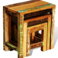 vidaXL 3-delige Bijzettafeltjesset vintage stijl gerecycled hout