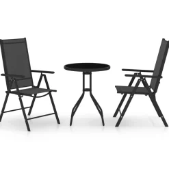 vidaXL 3-delige Bistroset aluminium en textileen zwart