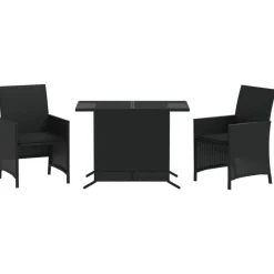 vidaXL 3-delige Bistroset met kussens poly rattan zwart