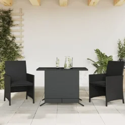 vidaXL 3-delige Bistroset met kussens poly rattan zwart