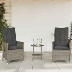 vidaXL 3-delige Bistroset met kussens poly rattan grijs