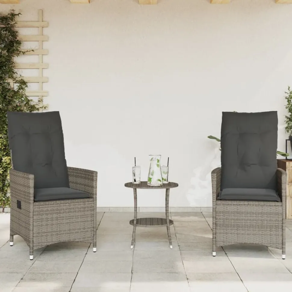 vidaXL 3-delige Bistroset met kussens poly rattan grijs