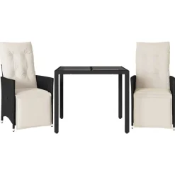 vidaXL 3-delige Bistroset met kussens poly rattan zwart