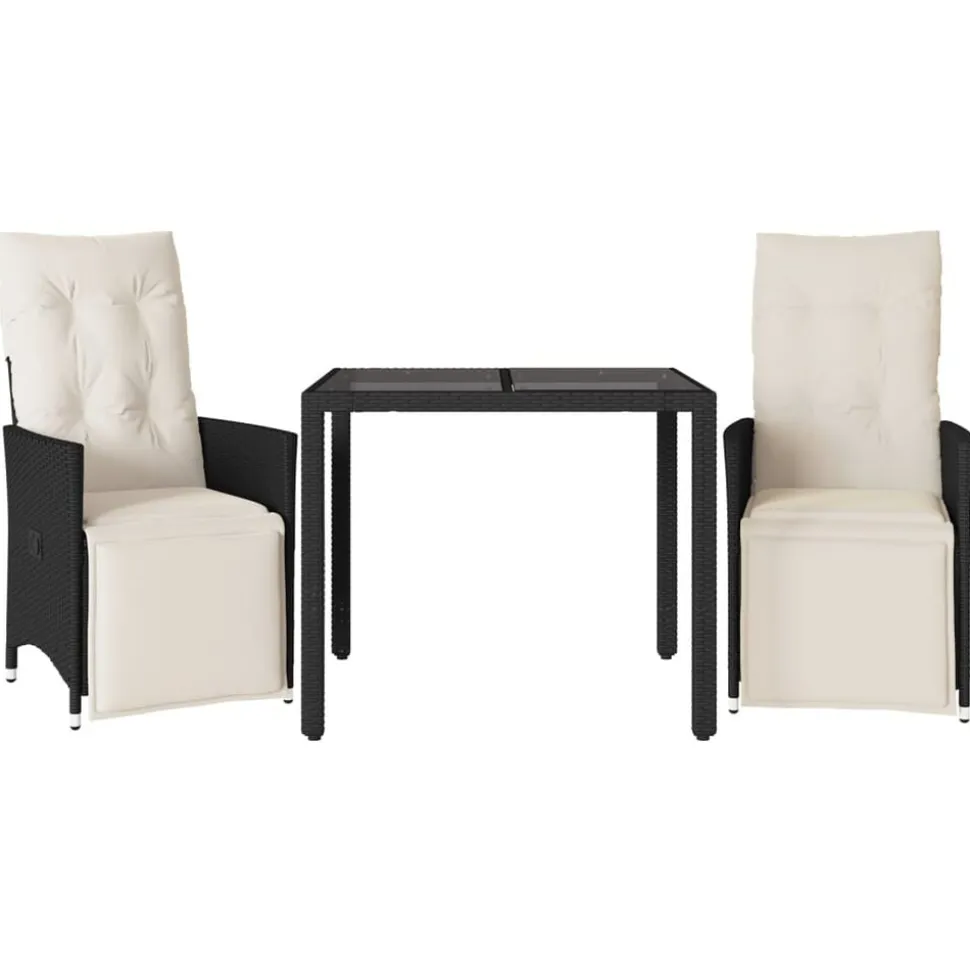 vidaXL 3-delige Bistroset met kussens poly rattan zwart