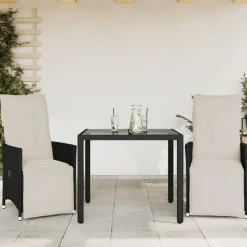 vidaXL 3-delige Bistroset met kussens poly rattan zwart