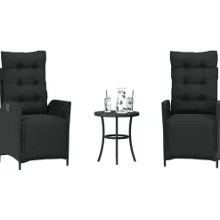 vidaXL 3-delige Bistroset met kussens poly rattan zwart