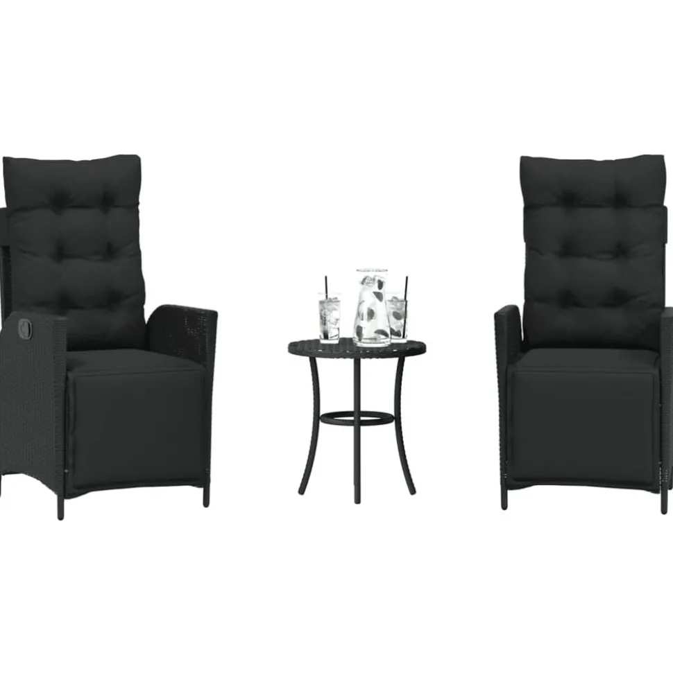 vidaXL 3-delige Bistroset met kussens poly rattan zwart