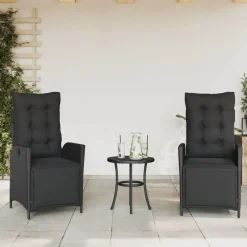 vidaXL 3-delige Bistroset met kussens poly rattan zwart