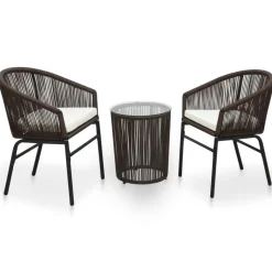 vidaXL 3-delige Bistroset met kussens PE-rattan bruin