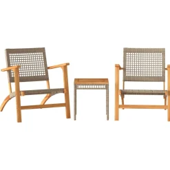vidaXL 3-delige Bistroset poly rattan en massief acaciahout beige