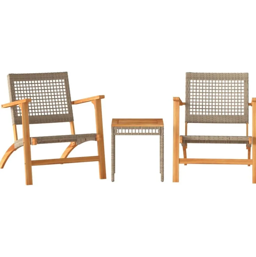 vidaXL 3-delige Bistroset poly rattan en massief acaciahout beige