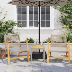 vidaXL 3-delige Bistroset poly rattan en massief acaciahout beige