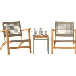 vidaXL 3-delige Bistroset poly rattan en massief acaciahout beige
