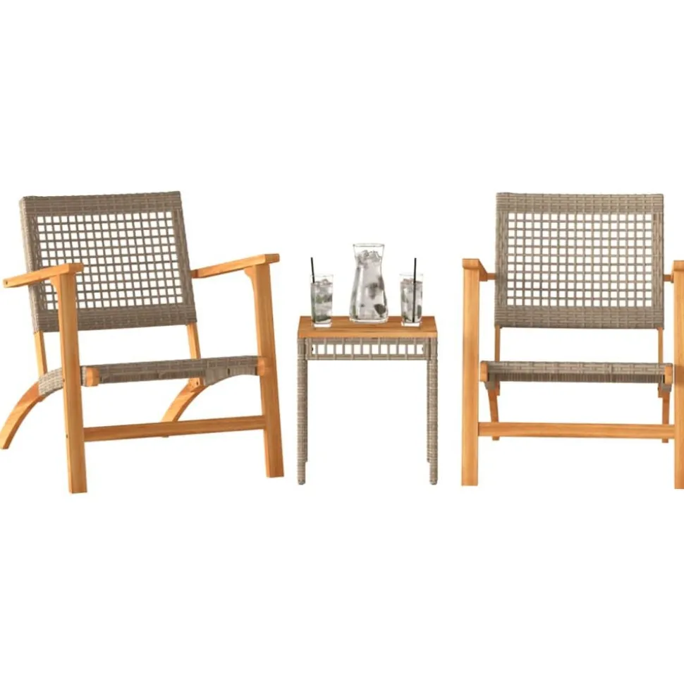 vidaXL 3-delige Bistroset poly rattan en massief acaciahout beige