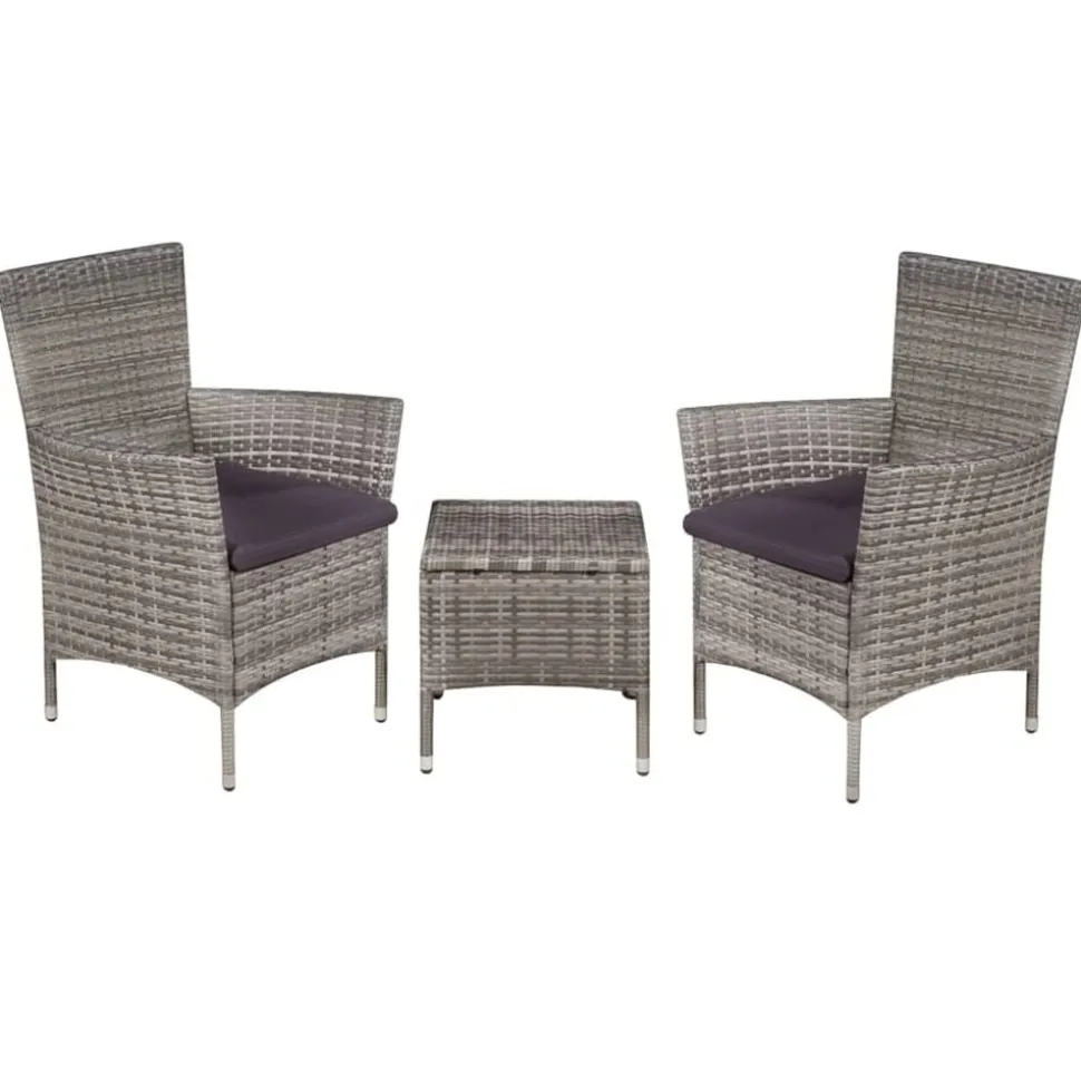 vidaXL 3-delige Bistroset poly rattan grijs