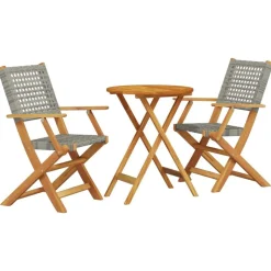 vidaXL 3-delige Bistroset poly rattan en massief hout grijs